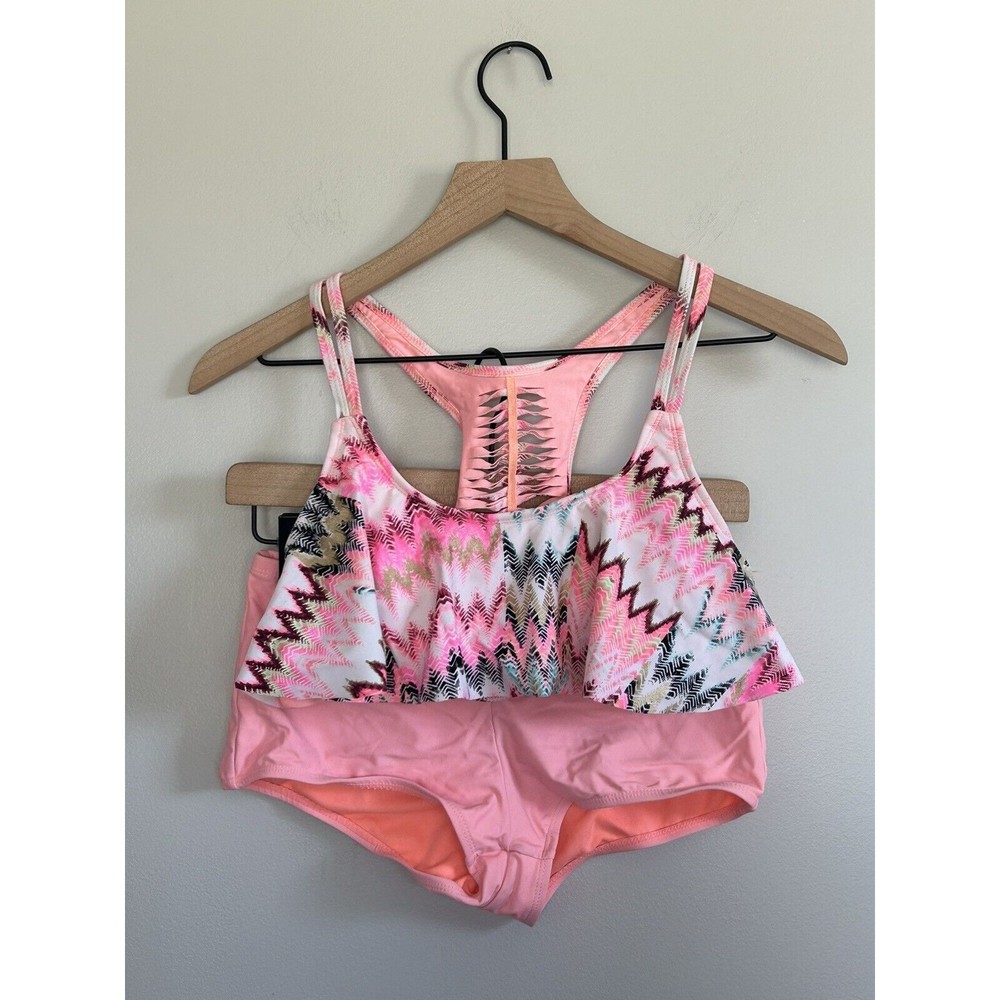 Women’s Arizona Jeans Two Piece Swimsuit Pink Unique Back Detail Size 4